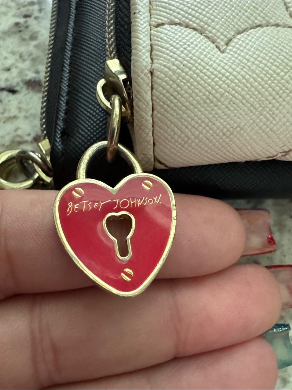 Betsey Johnson Quilted Heart Wristlet with double zip - Picture 12 of 13